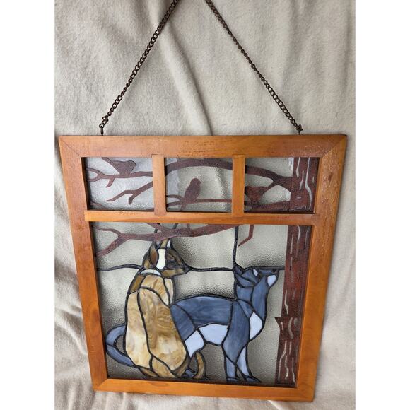 Vintage Stained Glass Artisan Made Window Hanging Suncatcher 13x11 Two Cats - Picture 1 of 8